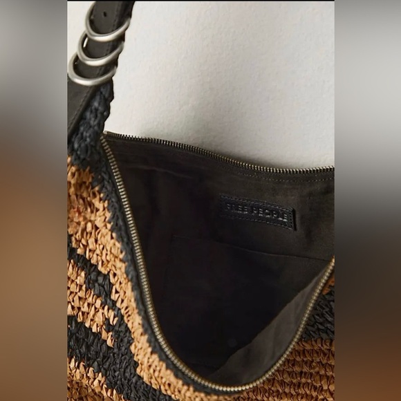 NWT Free People Santorini Straw Tote Bag Black Mix - Picture 3 of 10